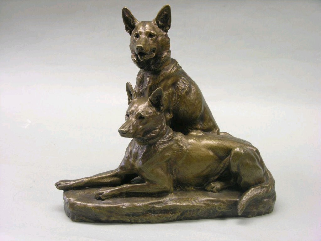 Appraisal: L Riche - - bronze sculpture study of two seated