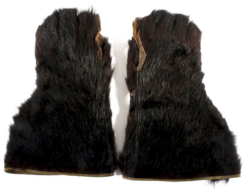 Appraisal: Black Bear Fur Gauntlet Gloves c Early 's Featured in