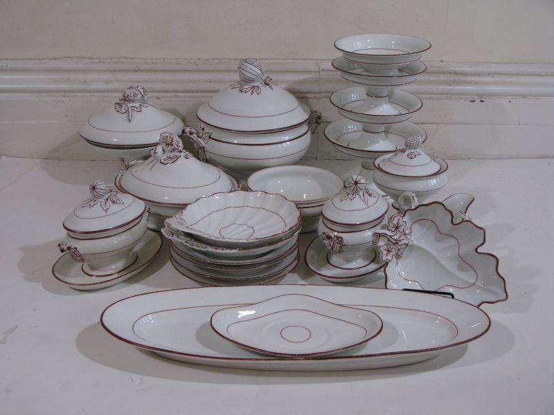 Appraisal: Pcs French Porcelain Dinnerware th c white field with rust