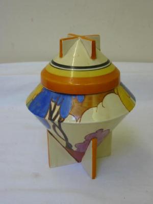 Appraisal: A CLARICE CLIFF BIZARRE WARE LIDDED BOWL of conical form