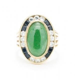 Appraisal: A JADEITE AND DIAMOND RING A JADEITE AND DIAMOND RINGCustom