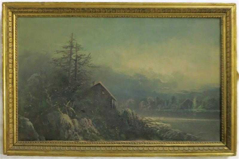 Appraisal: E J MEAD OIL ON CANVAS nocturnal river landscape with