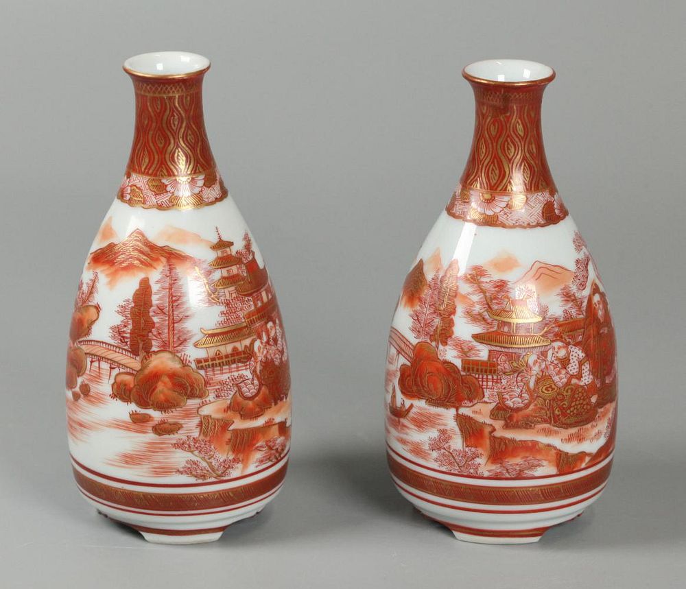 Appraisal: pair of Japanese kutani porcelain vases decorated with landscape motif