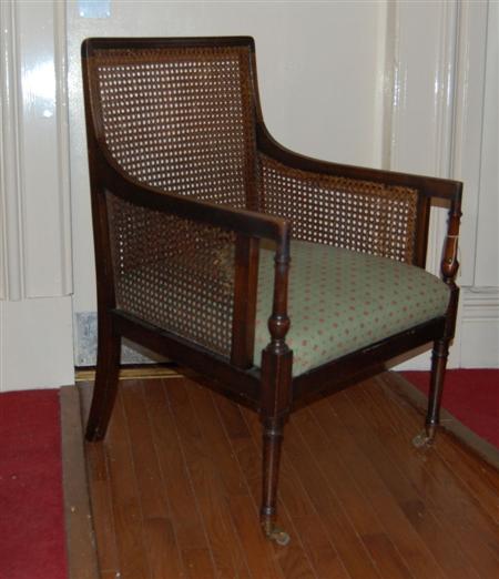 Appraisal: REGENCY STYLE BEECHWOOD BERGERE ARMCHAIR EARLY TH CENTURY with caned