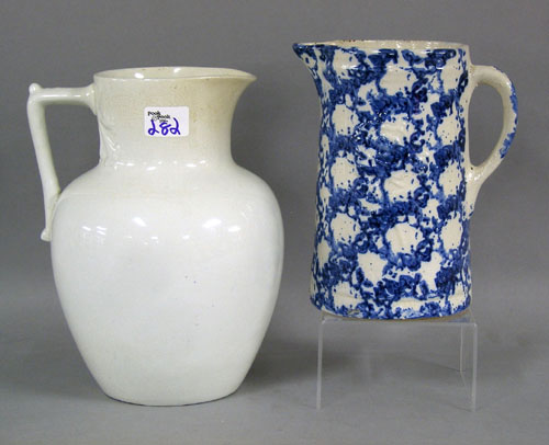 Appraisal: Blue spongeware pitcher with relief rose decoration together with a