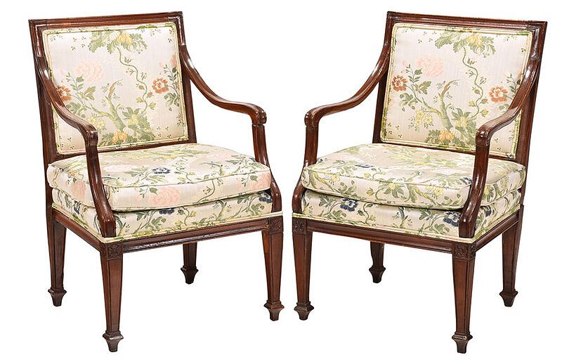 Appraisal: Pair Louis XVI Carved Walnut Armchairs French or Italian late