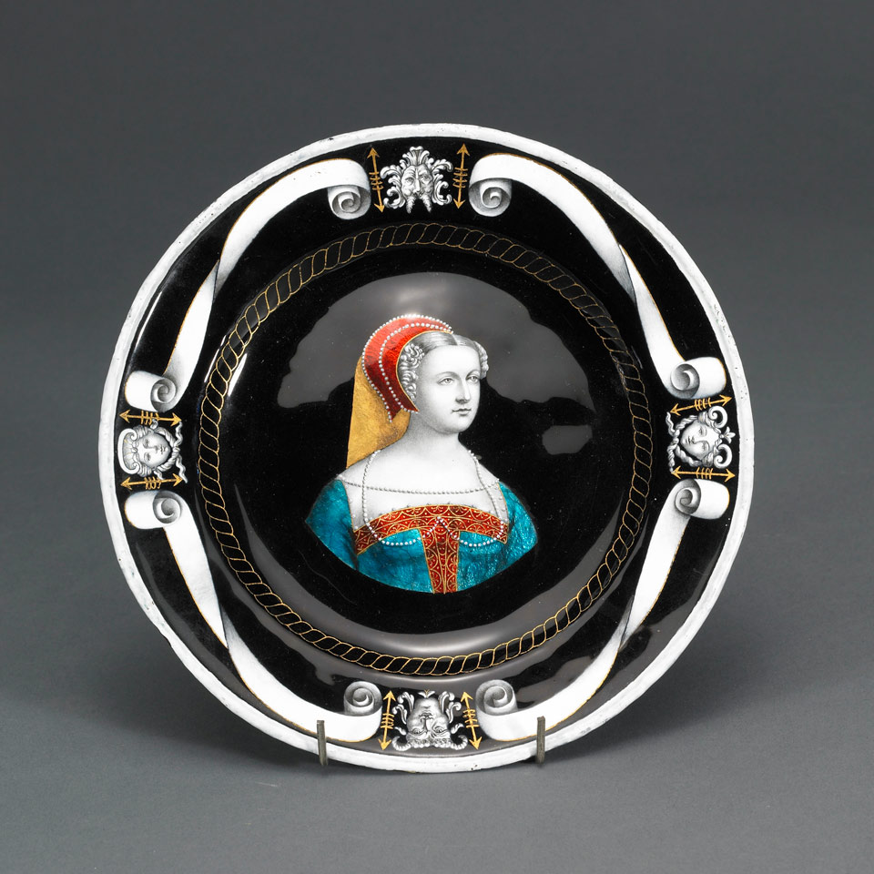 Appraisal: Limoges Enamel Black Ground Portrait Plate late th century diameter