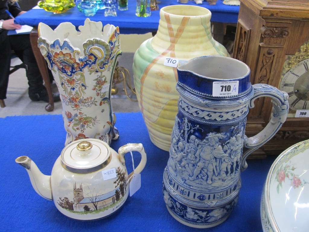 Appraisal: Faience vase Kensington ware vase German jug and a teapot