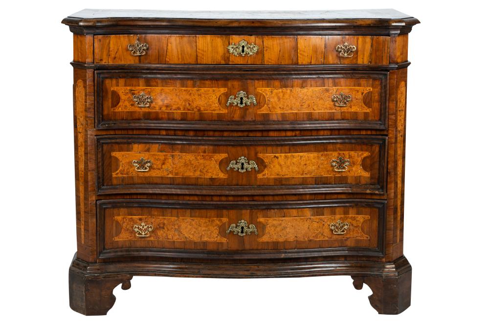 Appraisal: ITALIAN BURL LINE-INLAID CHEST OF DRAWERSthe serpentine top with angled