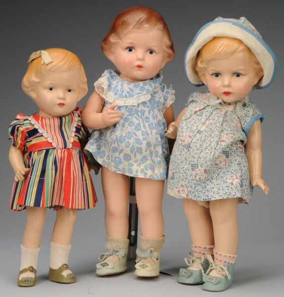 Appraisal: Lot of Amberg Composition Dolls Description American Ca s It