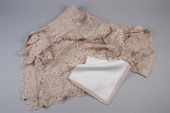 Appraisal: ECRU NEEDLEWORK POINT DE VENISE LACE TABLECLOTH AND TWELVE NAPKINS