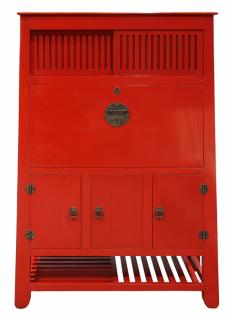 Appraisal: Roche Bobois red laquer drop front cabinet possibly in wenge