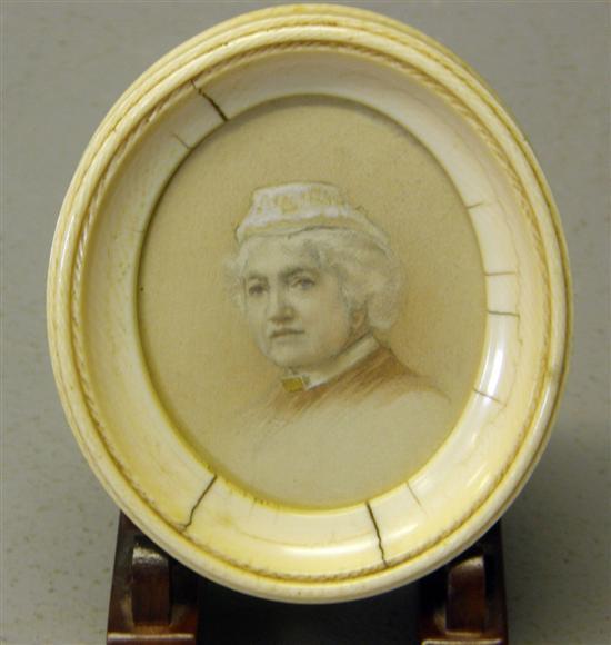 Appraisal: Portrait miniature of a lady wearing a white bonnet and