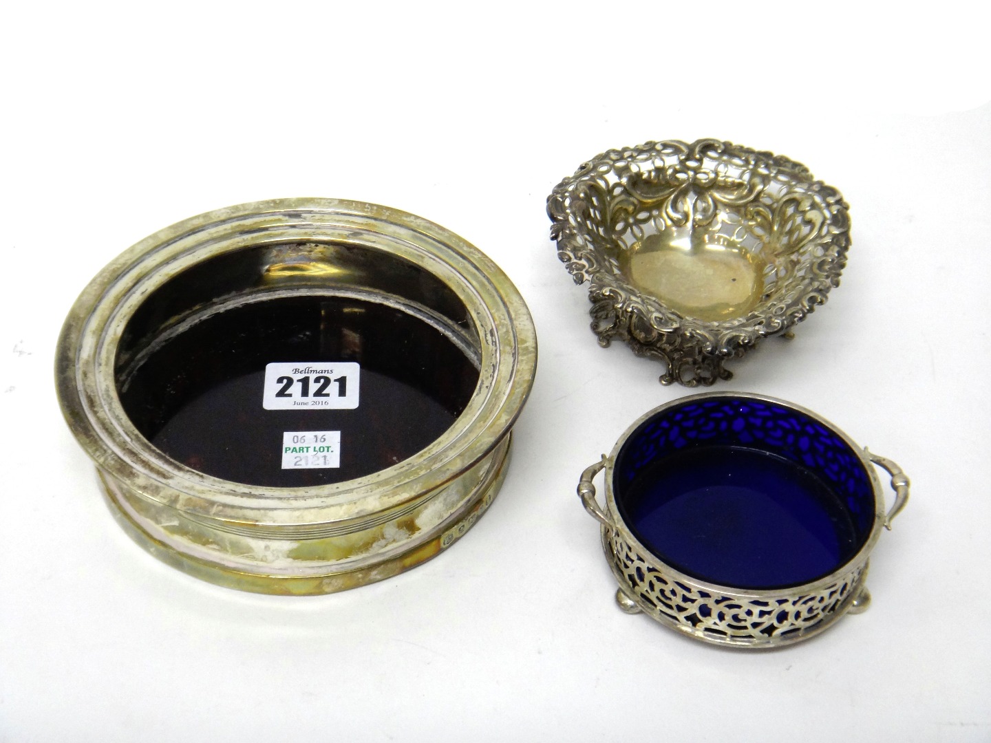 Appraisal: Silver and silver mounted wares comprising a circular coaster having