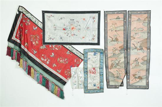 Appraisal: SIX CHINESE TEXTILES Late th-early th century silk A pair