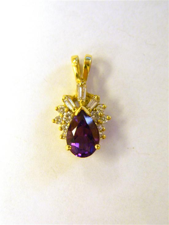 Appraisal: JEWELRY Amethyst and Diamond Pendant No Chain K yellow gold