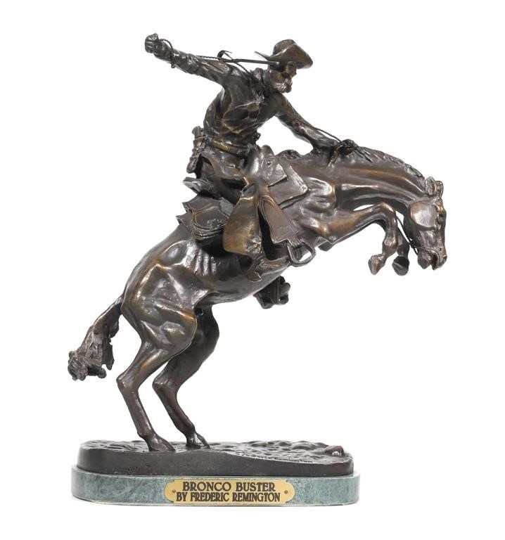 Appraisal: A bronze sculpture on green marble base Bronco Buster after