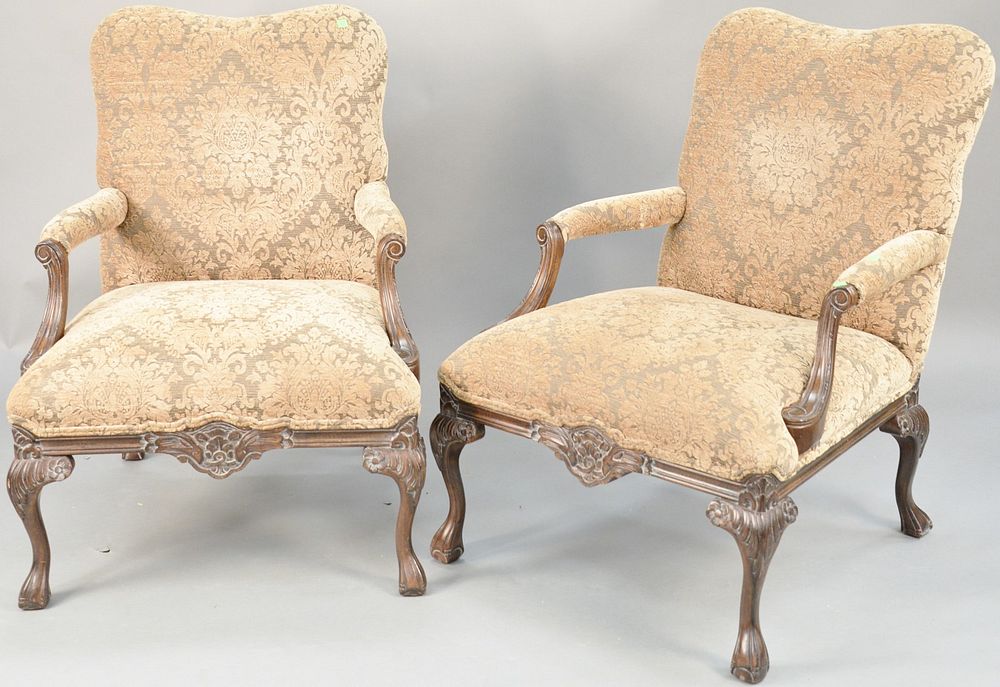 Appraisal: Pair of carved upholstered arm chairs ht in wd in