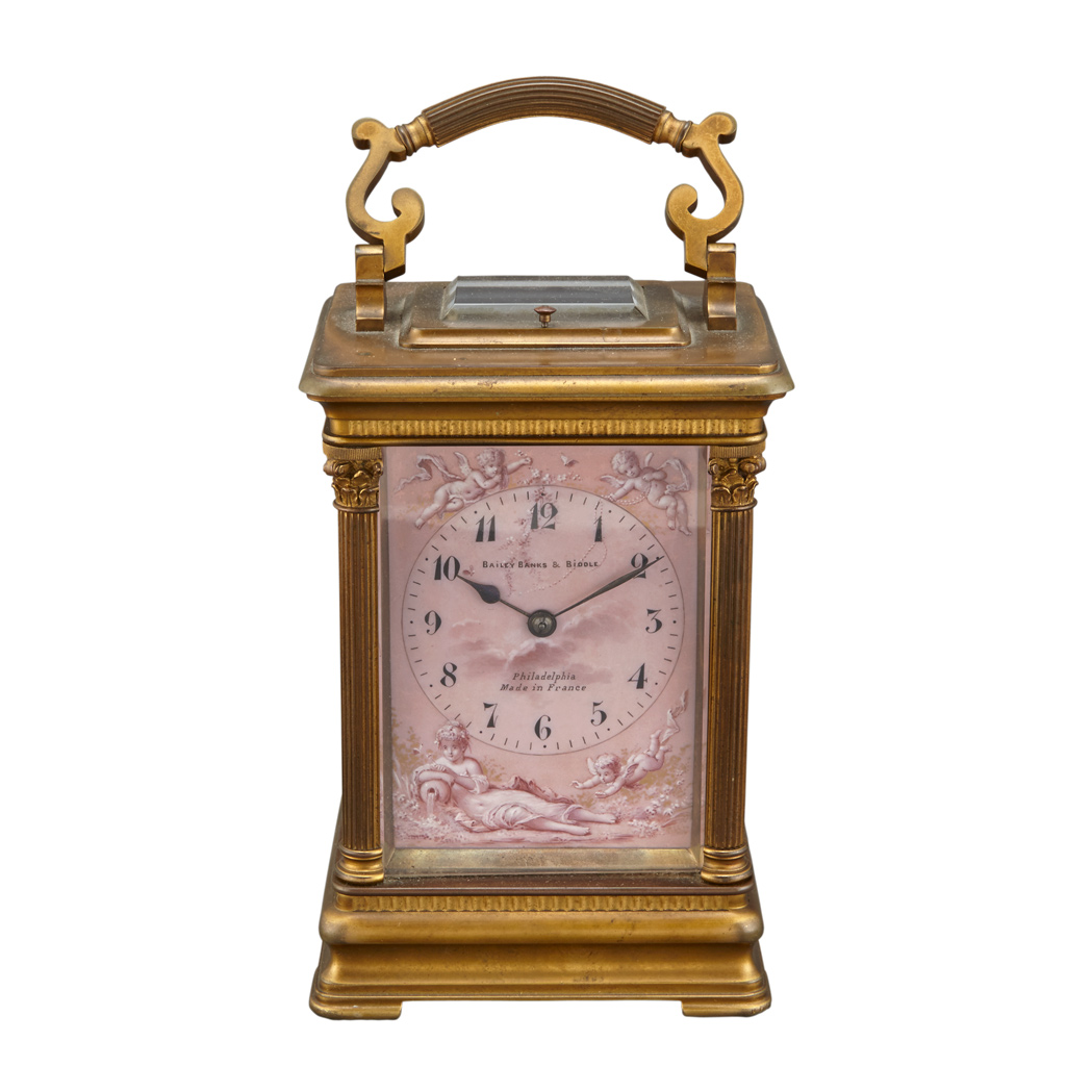 Appraisal: Louis XVI Style Gilt-Bronze and Enameled Carriage Clock Retailed by