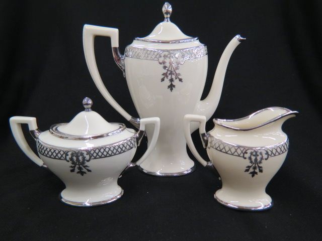 Appraisal: Lenox Belleek Silver Overlay Demitasseor Coffee service fine sterling on