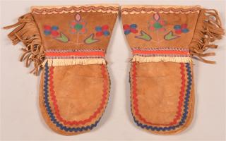 Appraisal: Pair of Vintage Chipewyan Type Moose Hide Mittens with silk