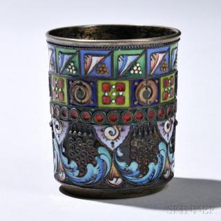 Appraisal: Russian Silver and Cloisonn Enamel Beaker Moscow - th Artel