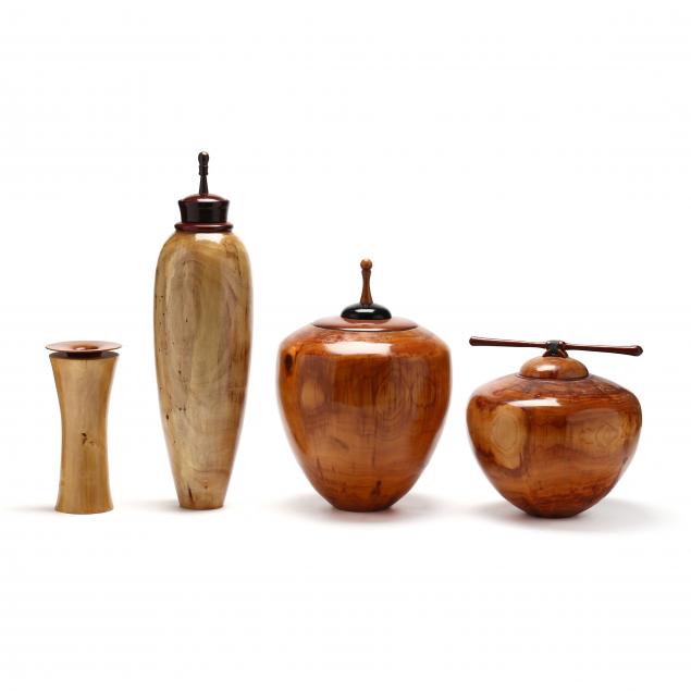 Appraisal: BOB FINCHER FL FOUR TURNED WOOD VESSELS Circa mixed woods