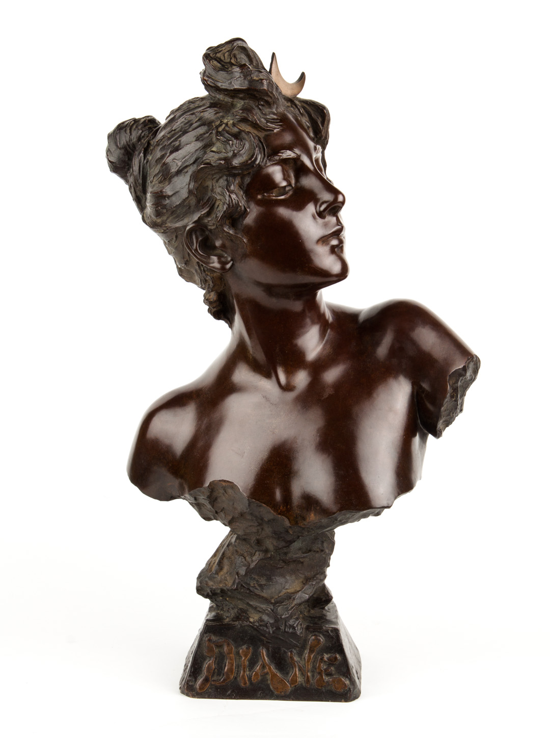 Appraisal: Emmanuel Villanis French Bronze Bust Diana Patinated bronze sculpture of