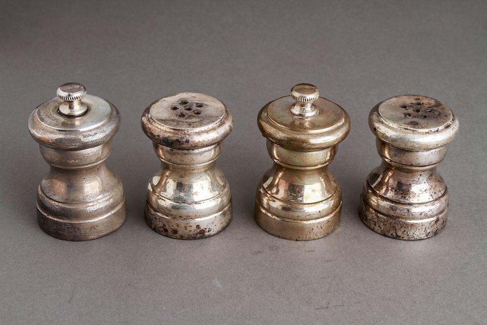 Appraisal: Silver Salt Shakers Pepper Grinders Sets Sterling silver salt shakers