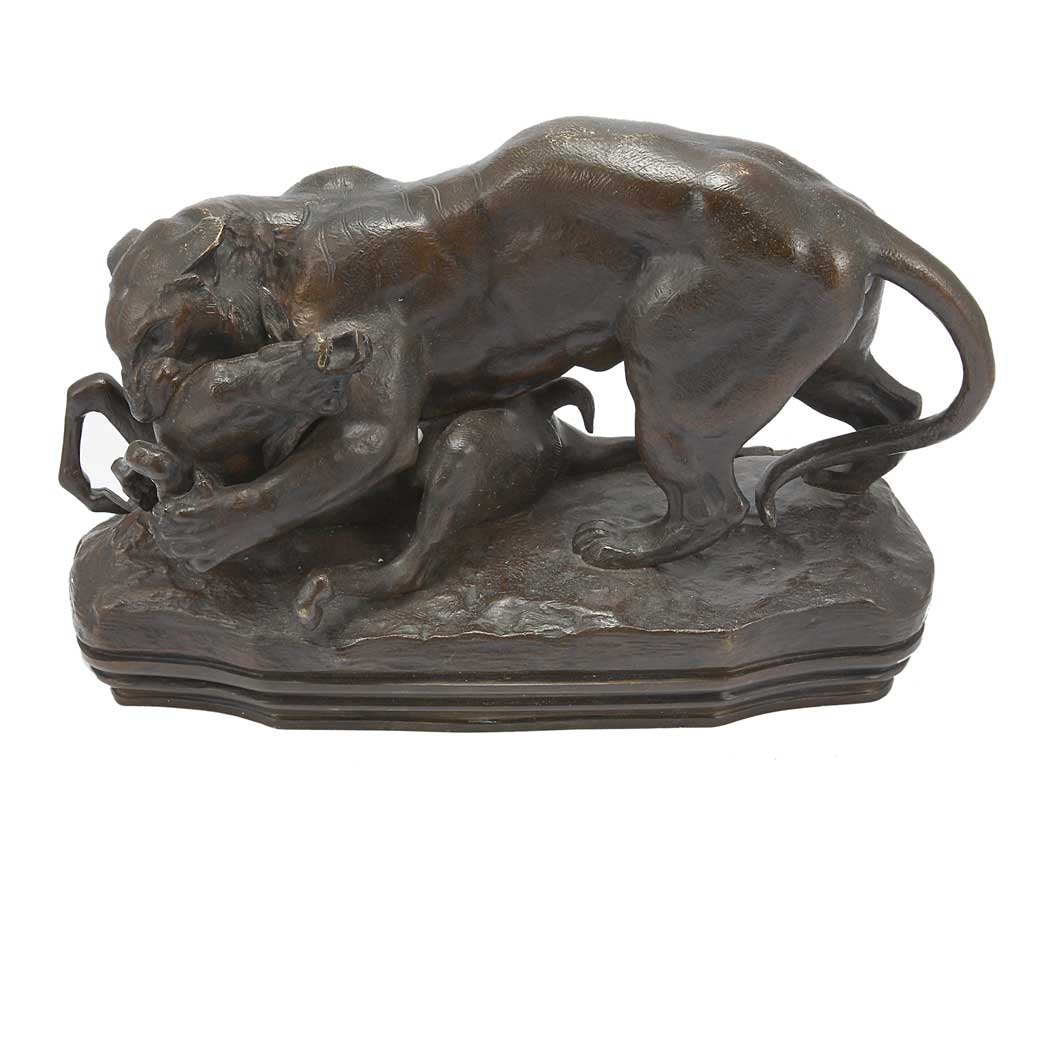 Appraisal: Bronze Figural Group of a Panther Attacking a Deer After