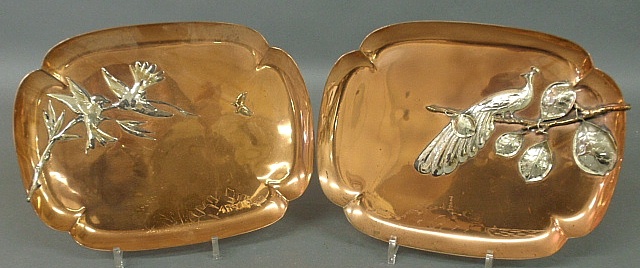 Appraisal: - Two Gorham copper trays one with silver mount decoration