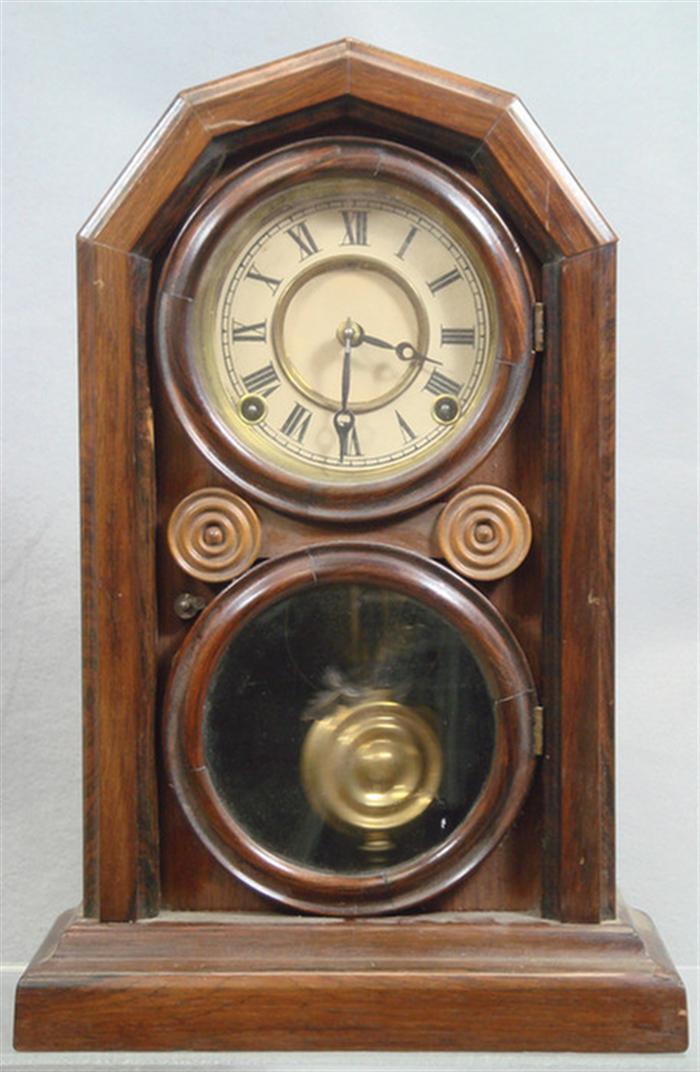 Appraisal: Rosewood cottage clock figure door double paper dial runs bell