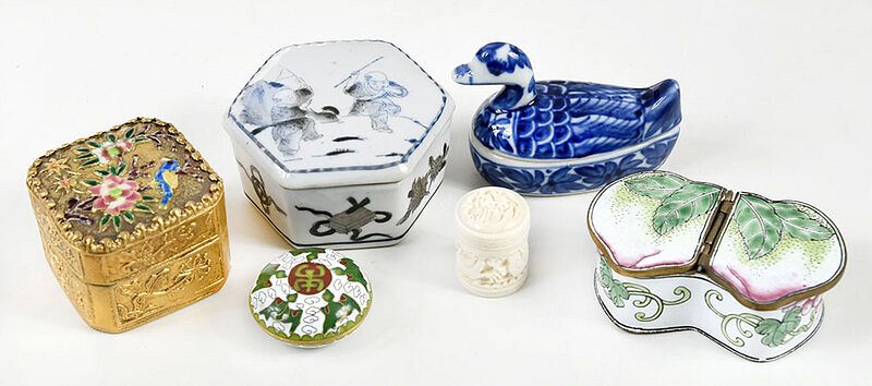 Appraisal: Assorted Chinese Small Boxes th century including cloisonn porcelain and