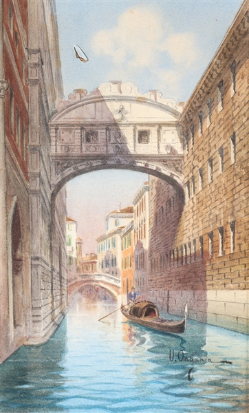 Appraisal: Twoframed artworks including water color of Venice canal signed V