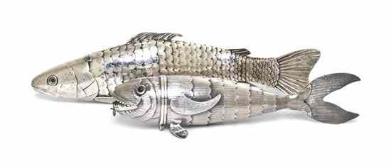 Appraisal: Two Silver or Silverplate Reticulated Fish of various species having