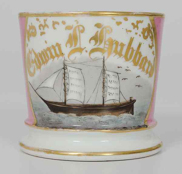 Appraisal: Sailing Ship Shaving Mug Porcelain with polychrome painted scene of