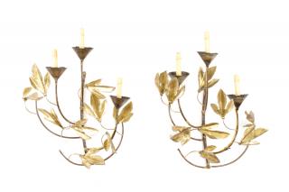 Appraisal: Pair of Brutalist Torch Cut Metal Wall Sconces American circa