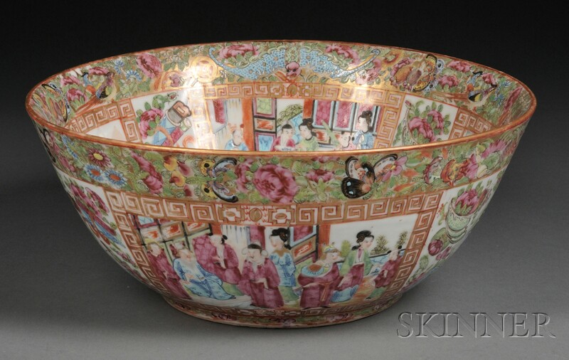 Appraisal: Chinese Export Porcelain Mandarin-decorated Punch Bowl mid- th century the