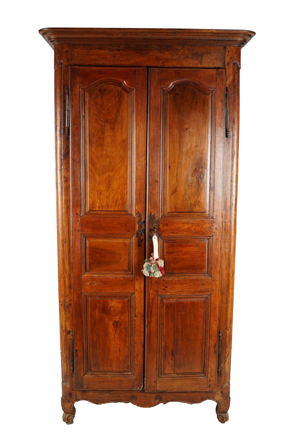 Appraisal: FRENCH PROVINCIAL WALNUT ARMOIREwth key Condition with hole drilled to