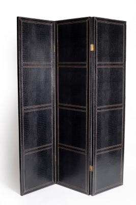 Appraisal: A two-fold screen one side in black faux crocodile cm