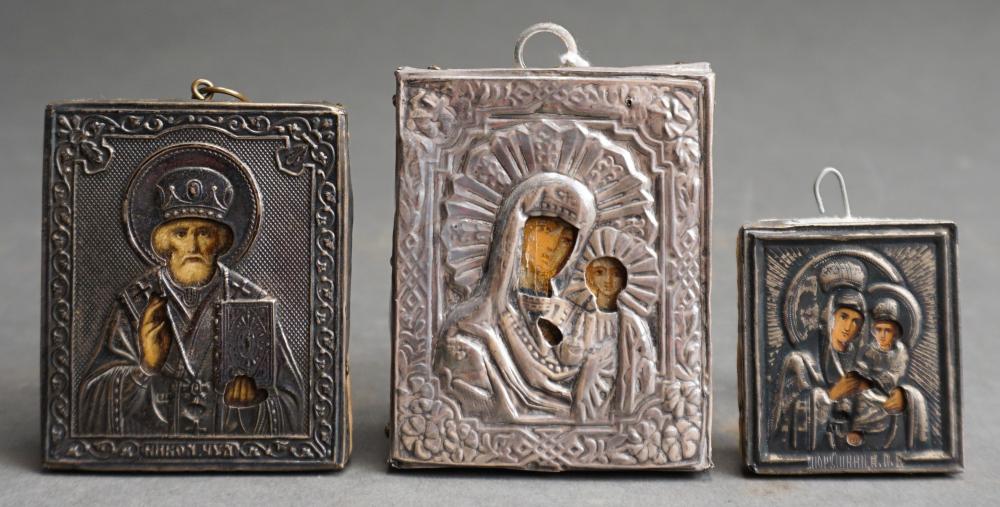 Appraisal: Two Russian Silver and Silver Plate Mounted Travel Icons of