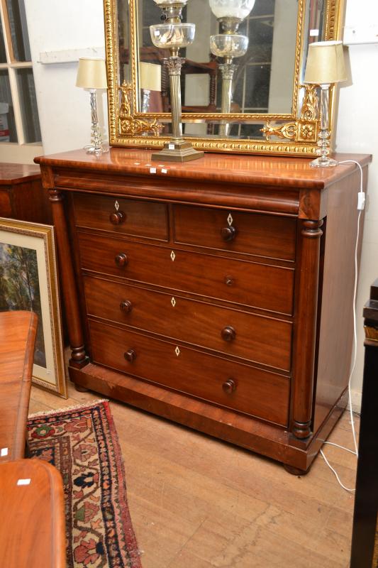 Appraisal: A VICTORIAN MAHOGANY FIVE DRAWER CHEST WITH BONE INSET KEY