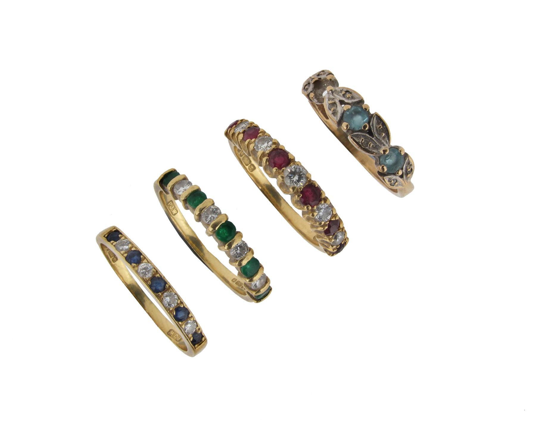 Appraisal: Four assorted diamond and gem stone set gold rings