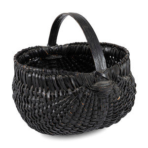 Appraisal: A Woven Buttocks Basket in Black Paint th Century Height