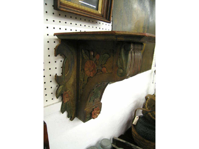 Appraisal: Carved Wooden Wall Shelf floral decor