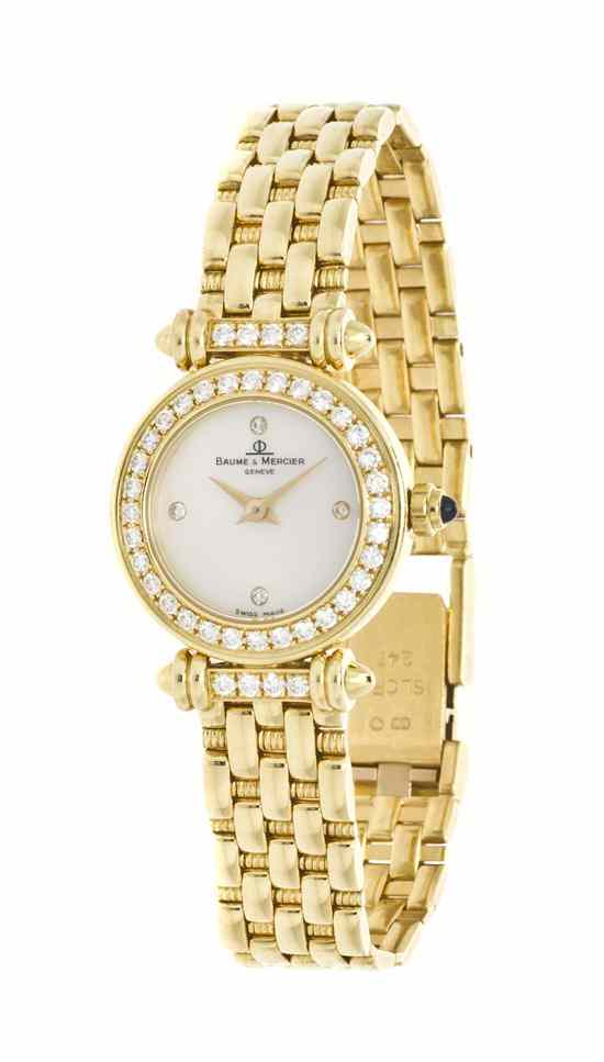 Appraisal: An Karat Yellow Gold and Diamond Wristwatch Baume Mercier mm