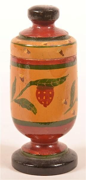 Appraisal: Turned and Painted Wood Saffron Canister Antique Turned and Painted