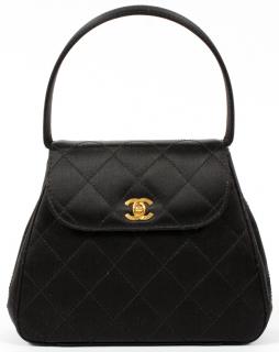 Appraisal: CHANEL BLACK QUILTED SILK BAG CHANEL BLACK QUILTED SILK BAG