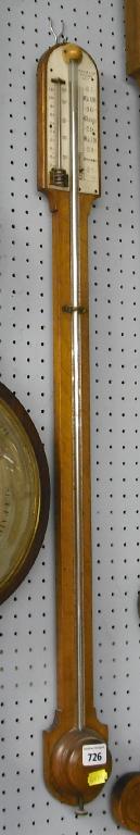 Appraisal: Oak stick barometer thermometer the arched ivory scale signed Braham