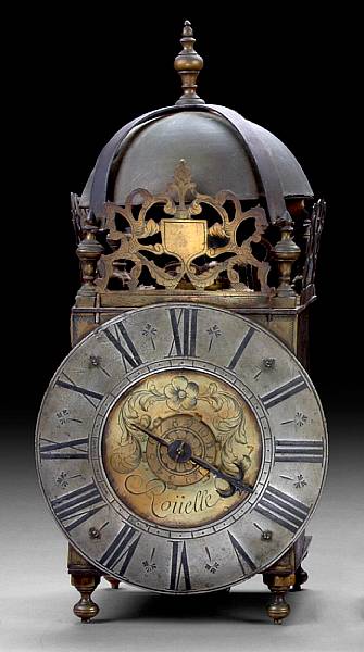 Appraisal: A French brass lantern clock Rouelle mid th century Surmounted